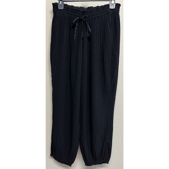 AYR Pleaded Barrel Leg Jogger Pants Size S Black Side Slits Drawcord - Picture 10 of 12
